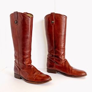 Frye Boots 77167 Melissa Button Tall Pull On Leather Brown Cognac Womens Size 10
